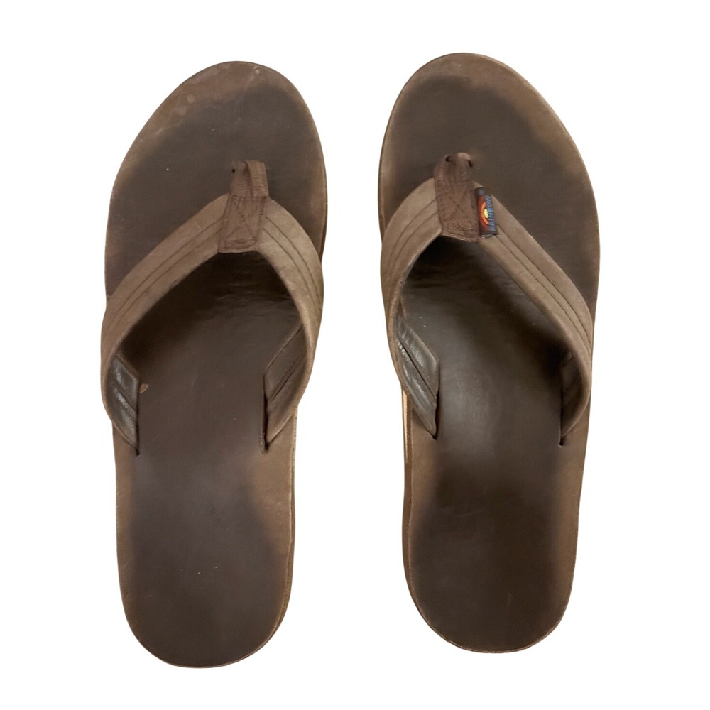 Rainbow Sandals Classic Single Layer Leather Flip Flops Brown Mens Size 9
